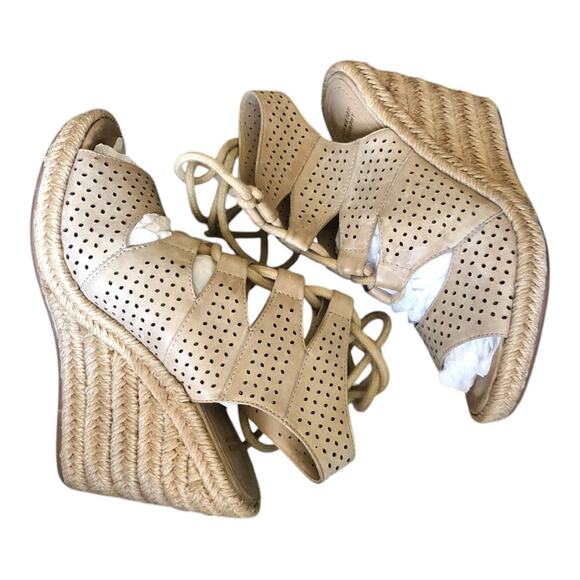 Johnston & Murphy Mandy Espadrille Wedge Sandals Tan 6.5 Lace-Up Preowned - Picture 13 of 15